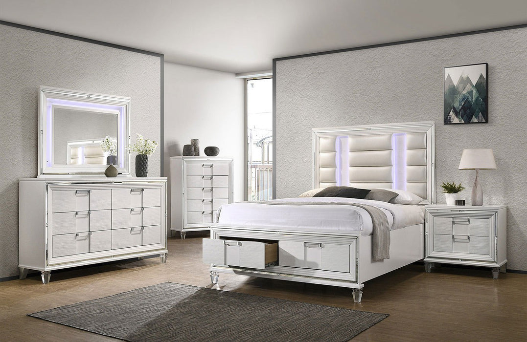 Twenty Nine White Queen Panel Bed With Led & Storage Drawers