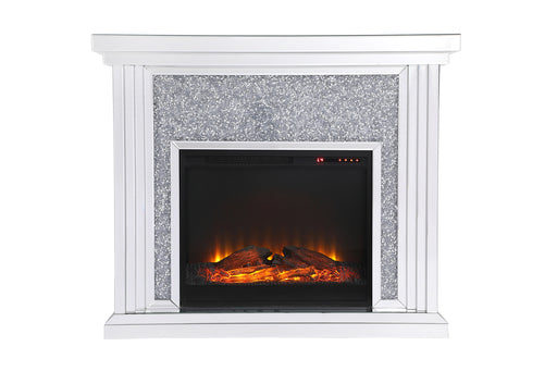 Crystal Mirrored Mantle With Wood Log Insert Fireplace