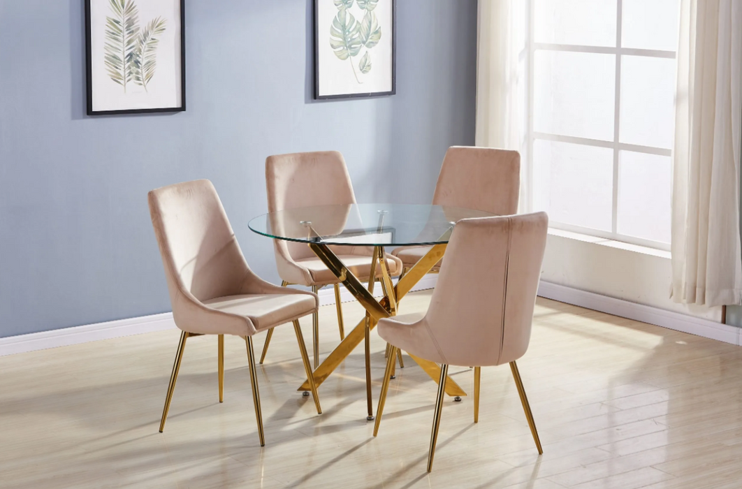Round Gold 5 Piece Dining Room Set