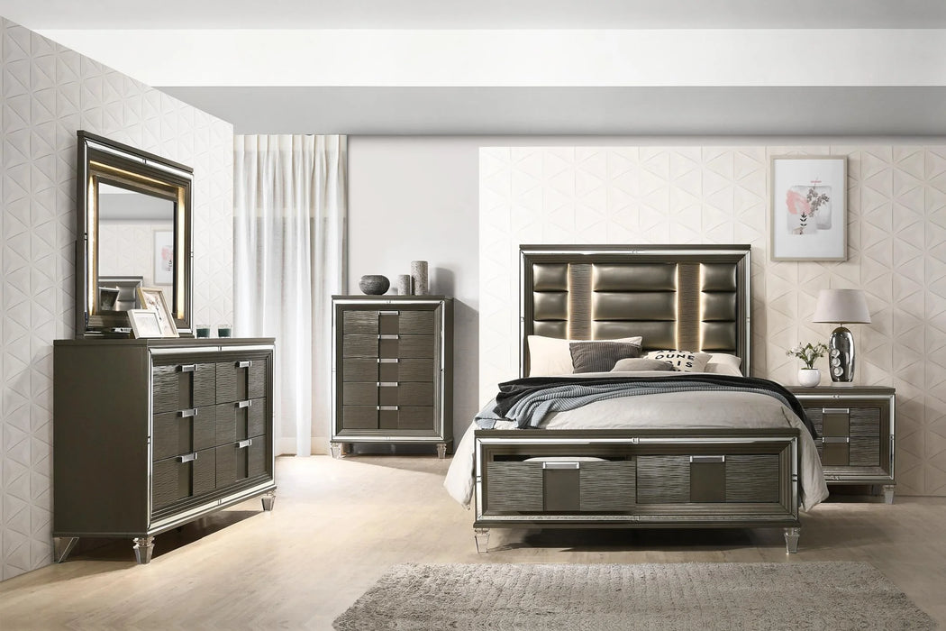 Twenty Nine Copper Queen Panel Bed With LED & Storage Drawers